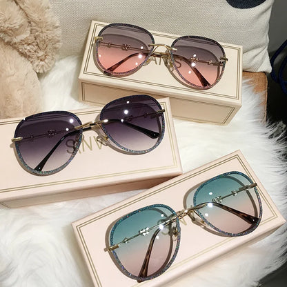 2023 New Diamond Sunglasses Female Brand Design Imitation Rhinestones Gradient Lens UV400 Pilot Sun Glasses Women Shades S316