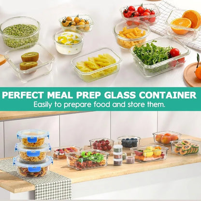 34pcs Glass Food Storage Containers with Lids Set, Airtight Glass Meal Prep Containers ,Leak Proof Lunch Containers BPA-Free