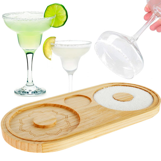 Margarita Salt Rimmer Bamboo Sugar Salt Rimmer with Double Plate Bar Glass Rimmer Salt Box Spice Container Bartender Tool