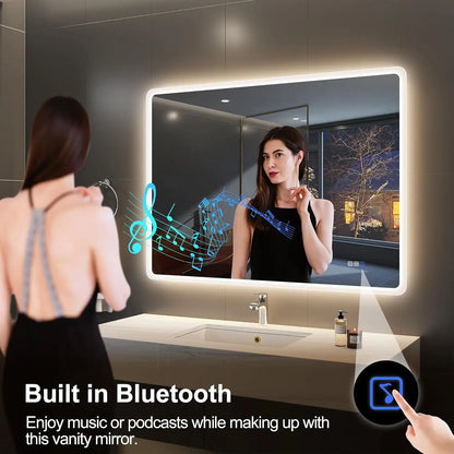 LED-Bathroom-Mirror Wall-Mounted with Bluetooth Speaker, 3 Color Waterproof