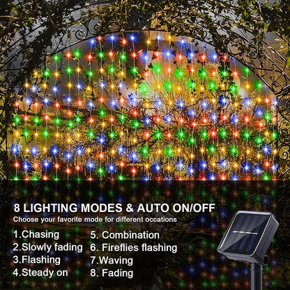 Solar Curtain String Lights 8 Lighting Modes 300Leds Outdoor Garden Yard