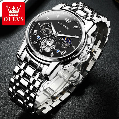 OLEVS 2856 New Men's Watches Luxury Classic Flywheel Design Waterproof Chronograph Moon Phase 24 Hour Quartz Wrist Watch for Men