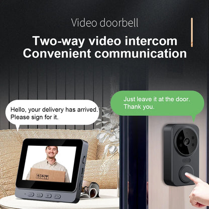 1080P Video Doorbell IR Night Vision Wireless Door Bell 4.3inch IPS Screen Doorbell Camera 2.4G WiFi Two-way Audio for Home