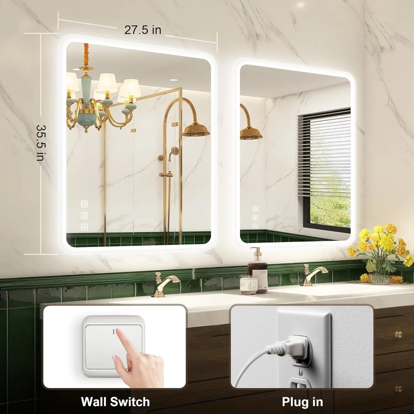 LED-Bathroom-Mirror Wall-Mounted with Bluetooth Speaker, 3 Color Waterproof