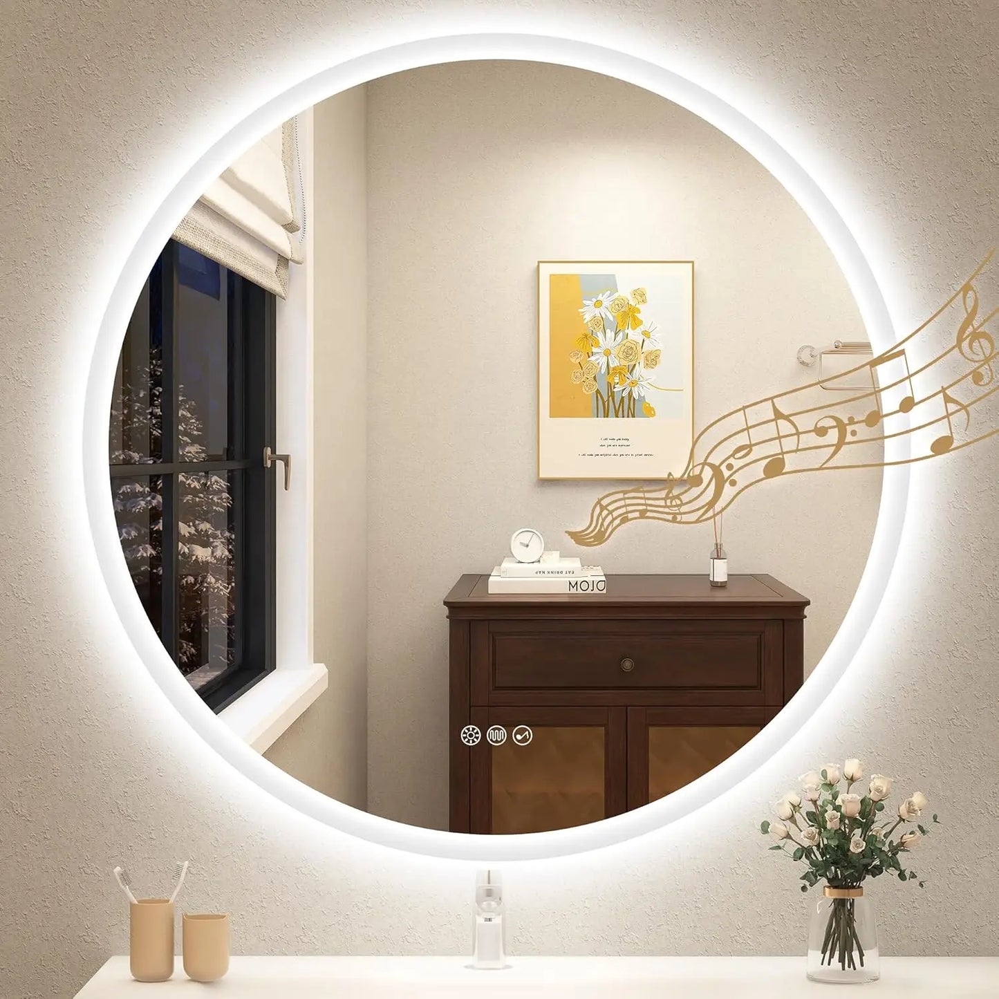 LED-Bathroom-Mirror Wall-Mounted with Bluetooth Speaker, 3 Color Waterproof