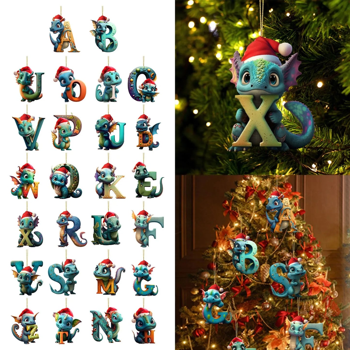 1PC 26 Letters Christmas Cute Baby Dragon 2D Charm Decorations