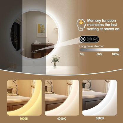 LED-Bathroom-Mirror Wall-Mounted with Bluetooth Speaker, 3 Color Waterproof