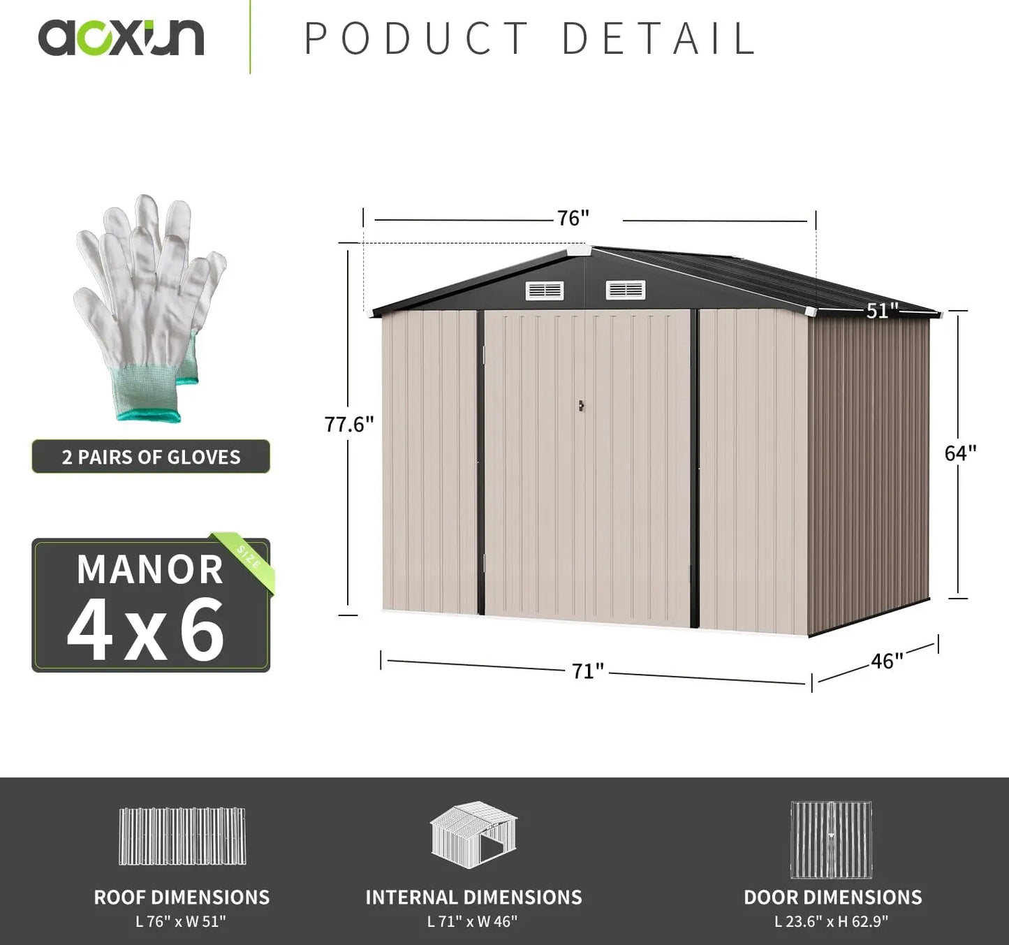 Aoxun Outdoor Storage Shed, 6.4x4 FT, Garbage Can,Outdoor Metal Shed for Tool,Garden,Bike, Brown