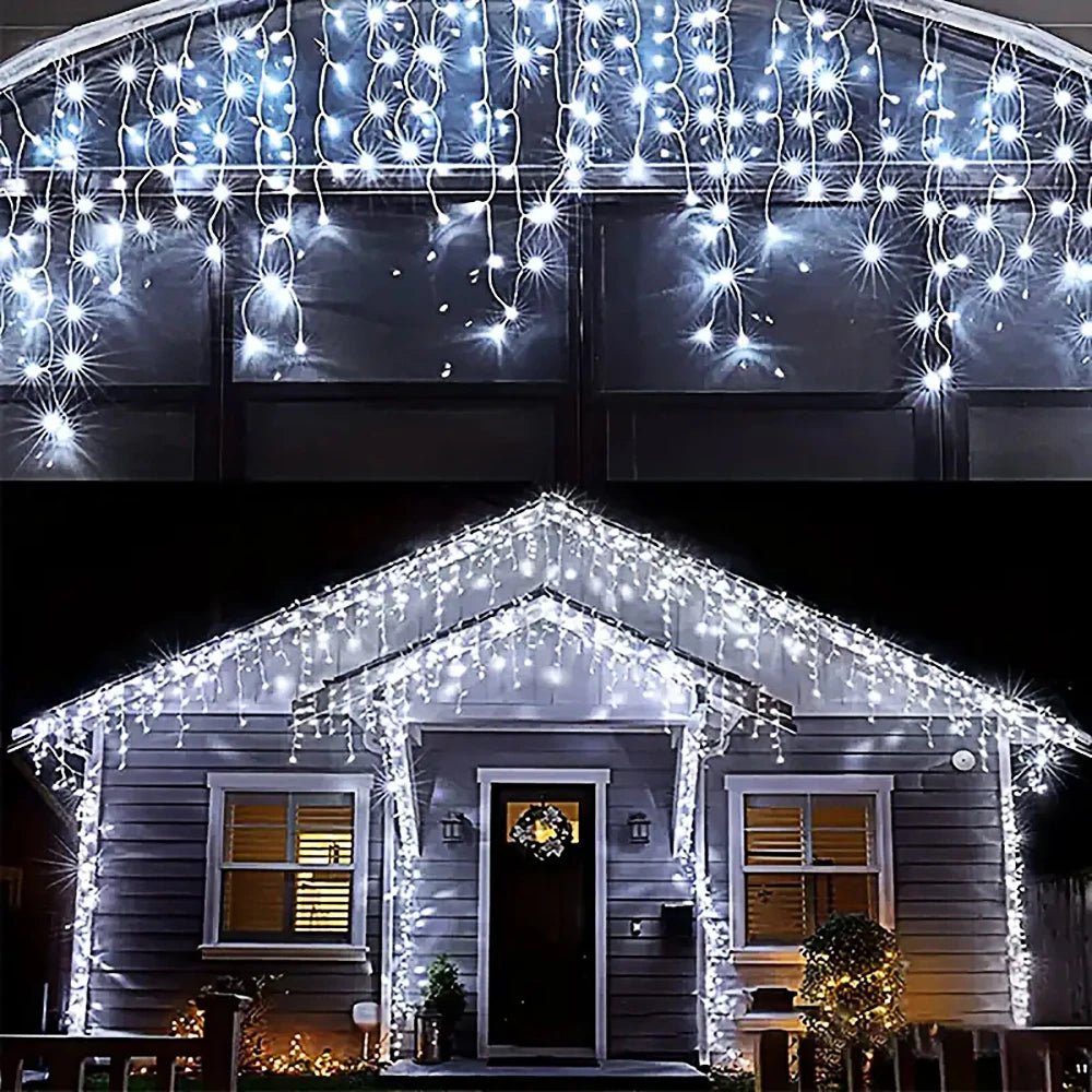 Solar Icicle Curtain Lights w. 8 Modes, Waterproof For Gardens & Party New Year