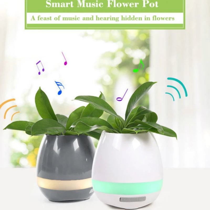 Smart Piano Plant Pots with Bluetooth Speakers Finger Touch, and LED Night Light