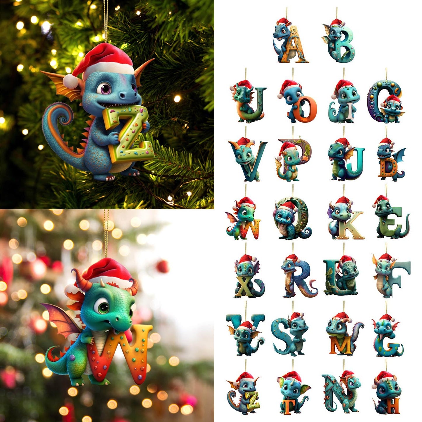 1PC 26 Letters Christmas Cute Baby Dragon 2D Charm Decorations