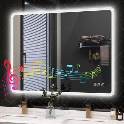 LED-Bathroom-Mirror Wall-Mounted with Bluetooth Speaker, 3 Color Waterproof