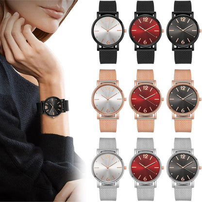 Women'S Diamond Mesh Strap Quartz Watch Simple Design Fashion Classic Round Dial Watches Breathable Strap Watch Reloj Para Mujer