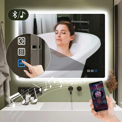 LED-Bathroom-Mirror Wall-Mounted with Bluetooth Speaker, 3 Color Waterproof