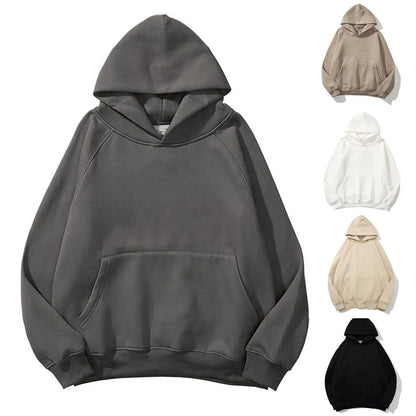 New Streetwear Hoodie Solid Color Basic Fleece Loose Black Hoodie Long Sleeve Pocket Sweatshirt For Women Hoodies