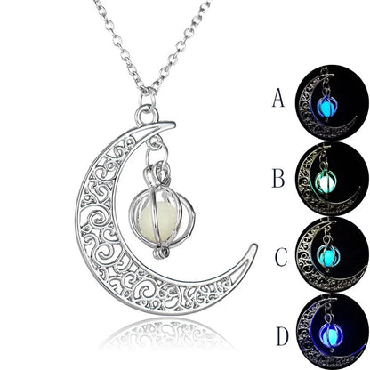 Moon Shape Luminous Pumpkin Pendants Halloween Clavicle Chain Necklace Necklaces Girls Gift Bohemia Cheap Jewelry Pendants