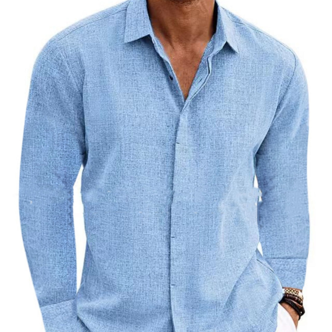 Long Sleeve Cotton Linen Shirt Men