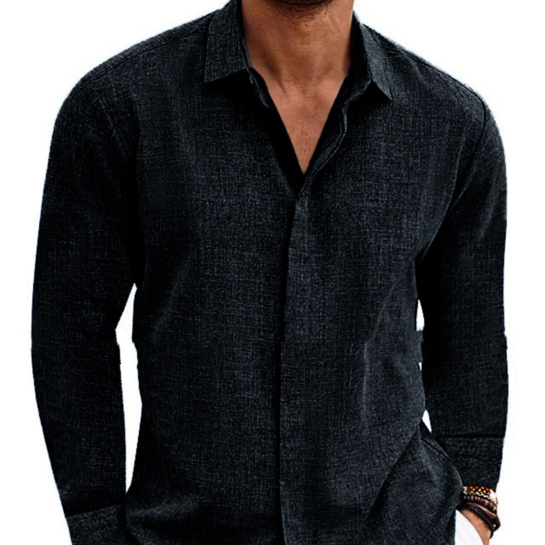 Long Sleeve Cotton Linen Shirt Men