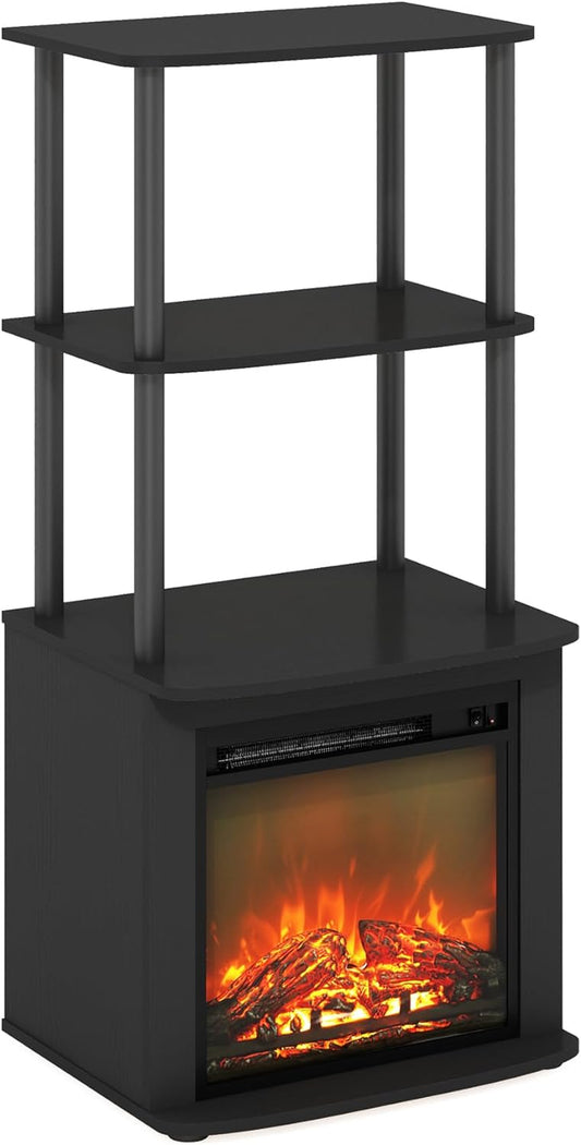 Turn-N-Tube 2-Tier Tall TV Entertainment Side Table Display Rack with Fireplace Insert, Americano/Black