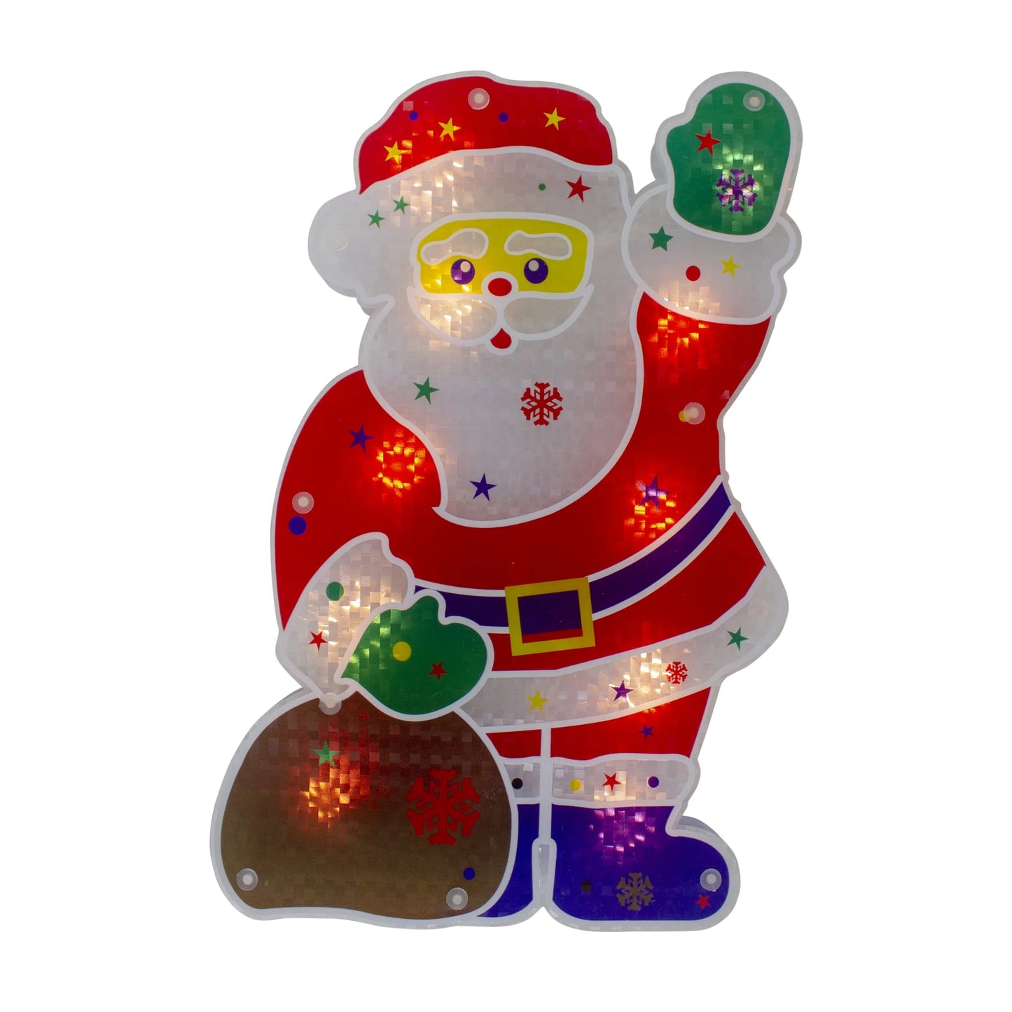 Lighted Holographic Santa Claus Christmas Window Silhouette - 13" - Clear Lights