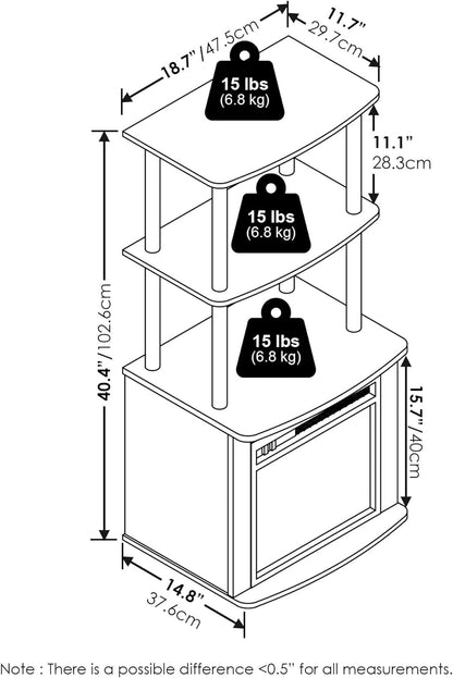 Turn-N-Tube 2-Tier Tall TV Entertainment Side Table Display Rack with Fireplace Insert, Americano/Black